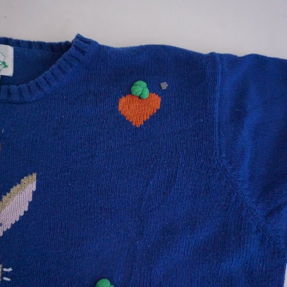 Vintage The Quacker Factory Blue Bunny Carrot Knit Easter Sweater Cottagecore 2X - Picture 6 of 11